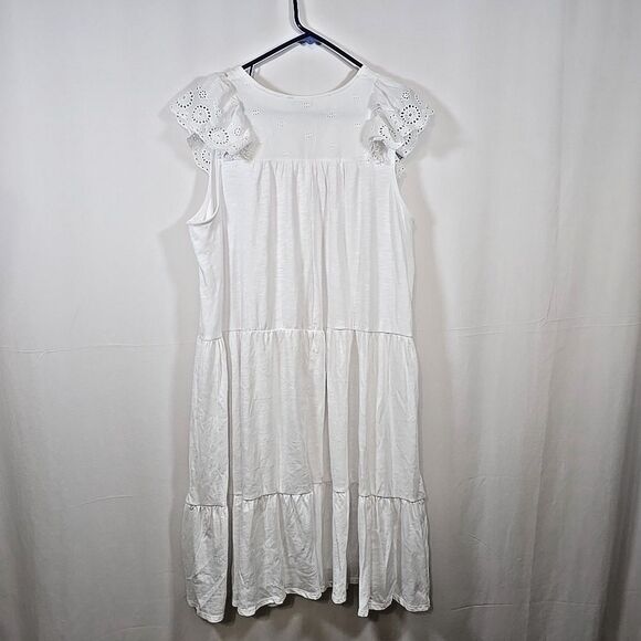 Cato Women's White Sleeveless Dress Plus Size 18 20 Shoulder Eyelet Ruffles NWOT - Picture 4 of 9